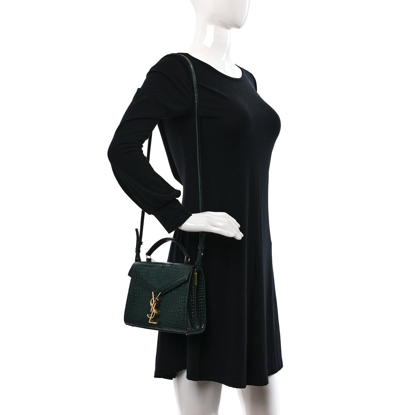 Calfskin Crocodile Embossed Mini Classic Monogram Cassandra Top Handle Green