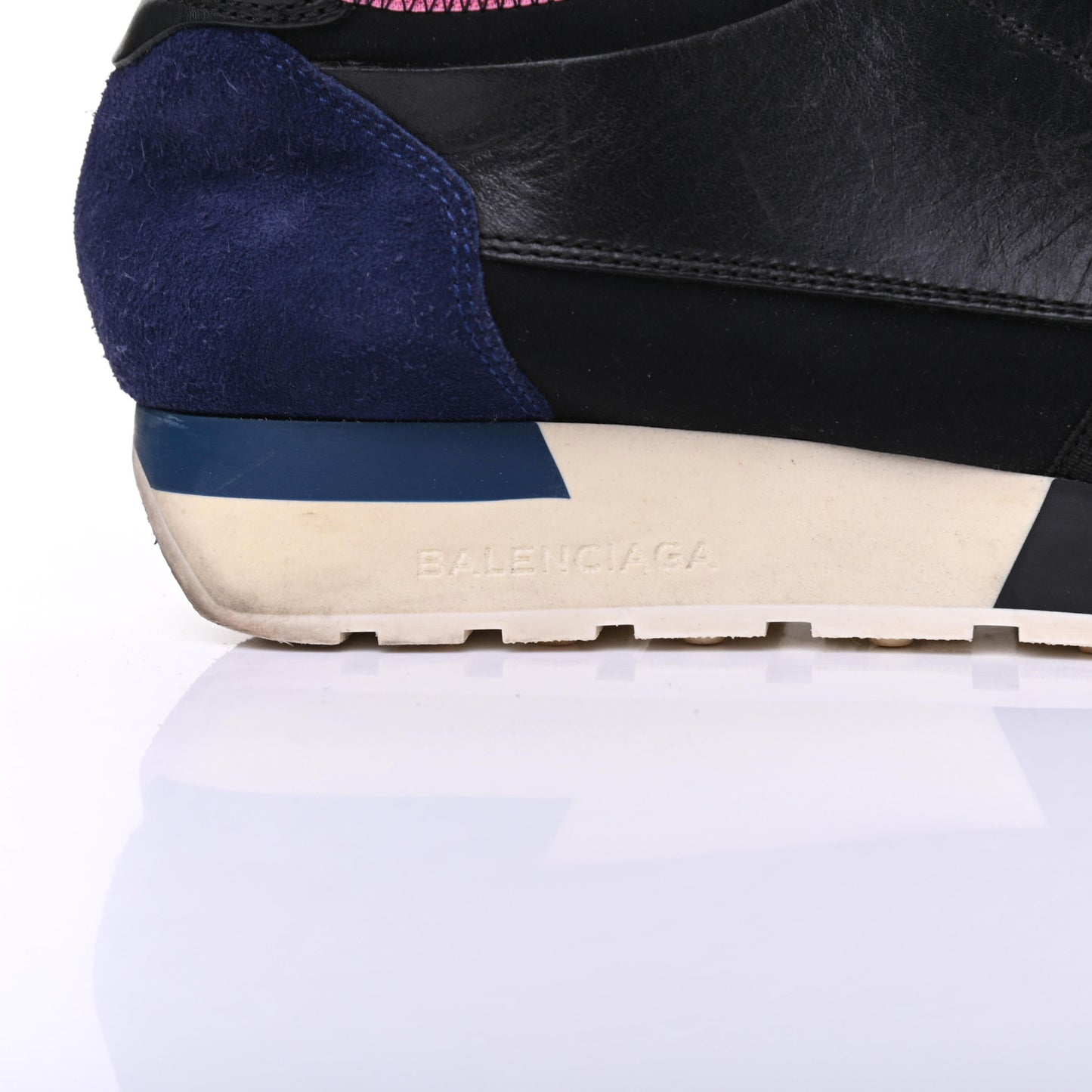 Calfskin Neoprene Mesh Suede Womens Race Runner Sneakers 37 Black Bleu Pink