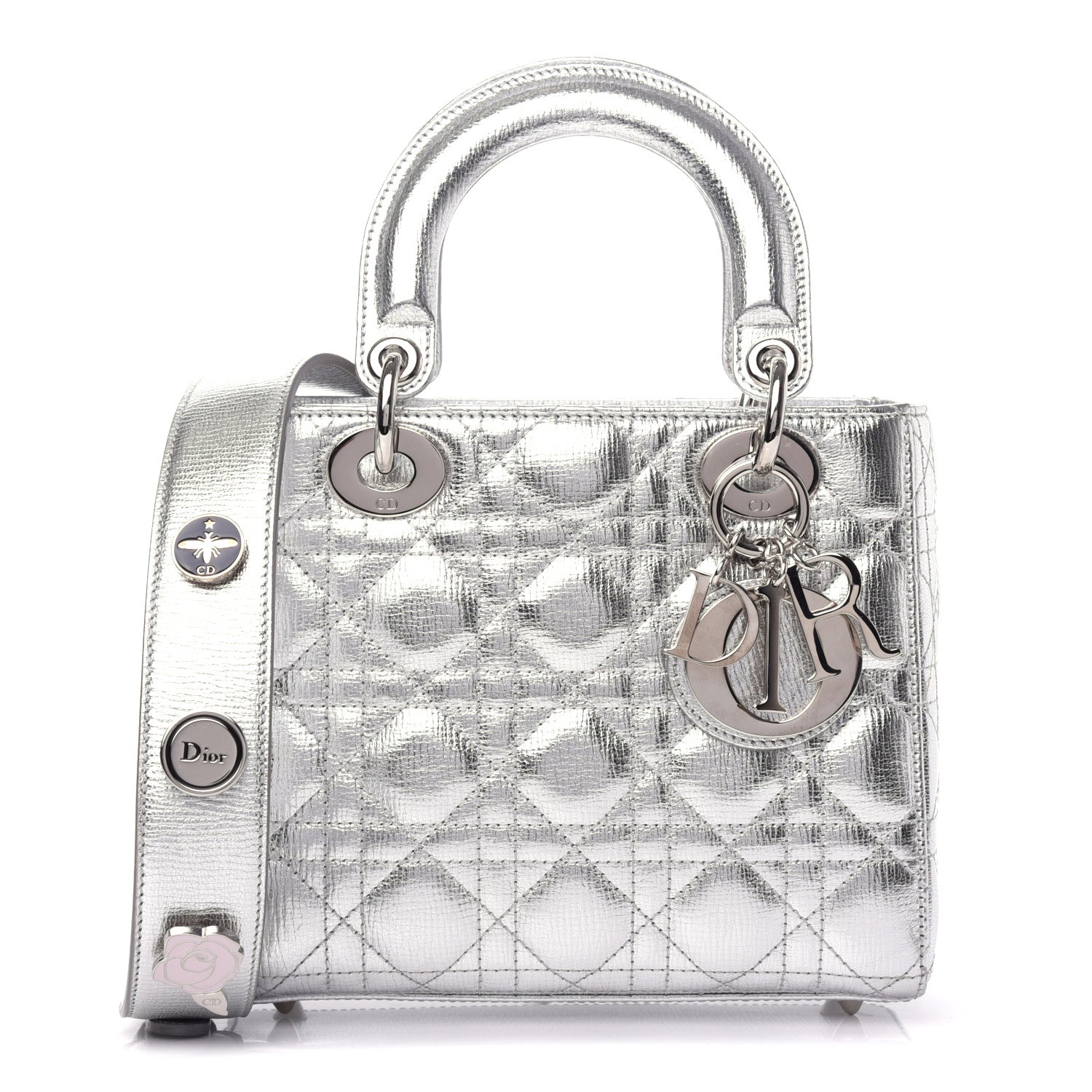 Christian Dior Metallic Grained Calfskin Cannage Small Lucky Badges My Lady Dior Silver 1 of 8