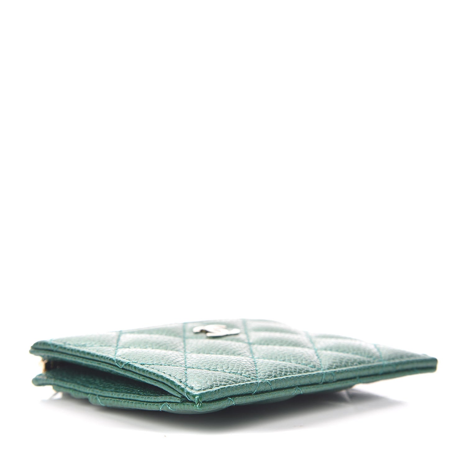 Metallic Caviar Quilted CC Zip Card Holder Green