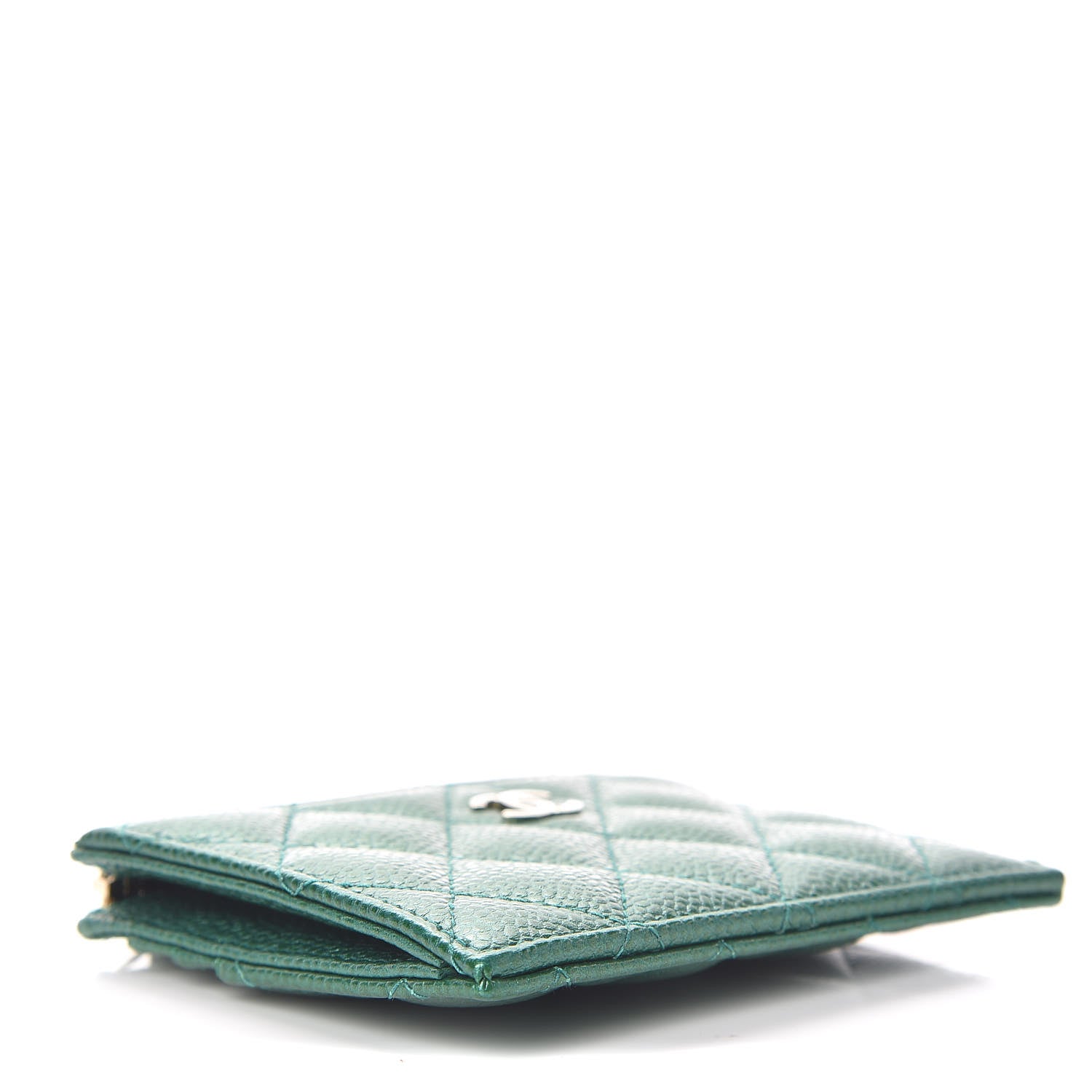 Chanel Metallic Caviar Quilted CC Zip Card Holder Green 4 of 8
