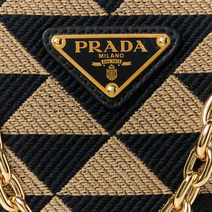 Prada Jacquard Calfskin Triangolo Symbole Embroidered Mini Triangle Double Bag Black Corda 8 of 10
