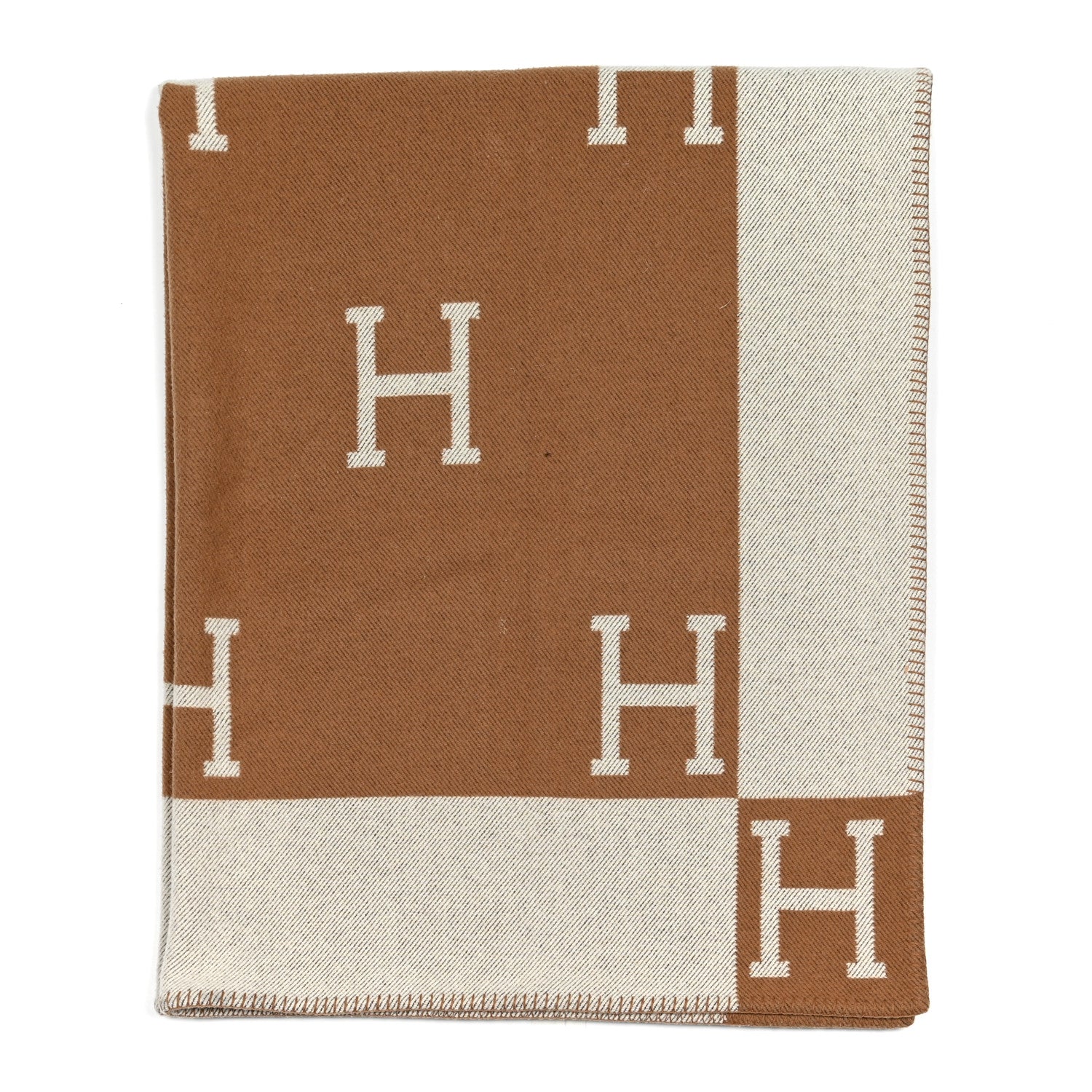 Hermes Wool Cashmere New Classic Avalon Blanket Ecru Camel 1 of 3