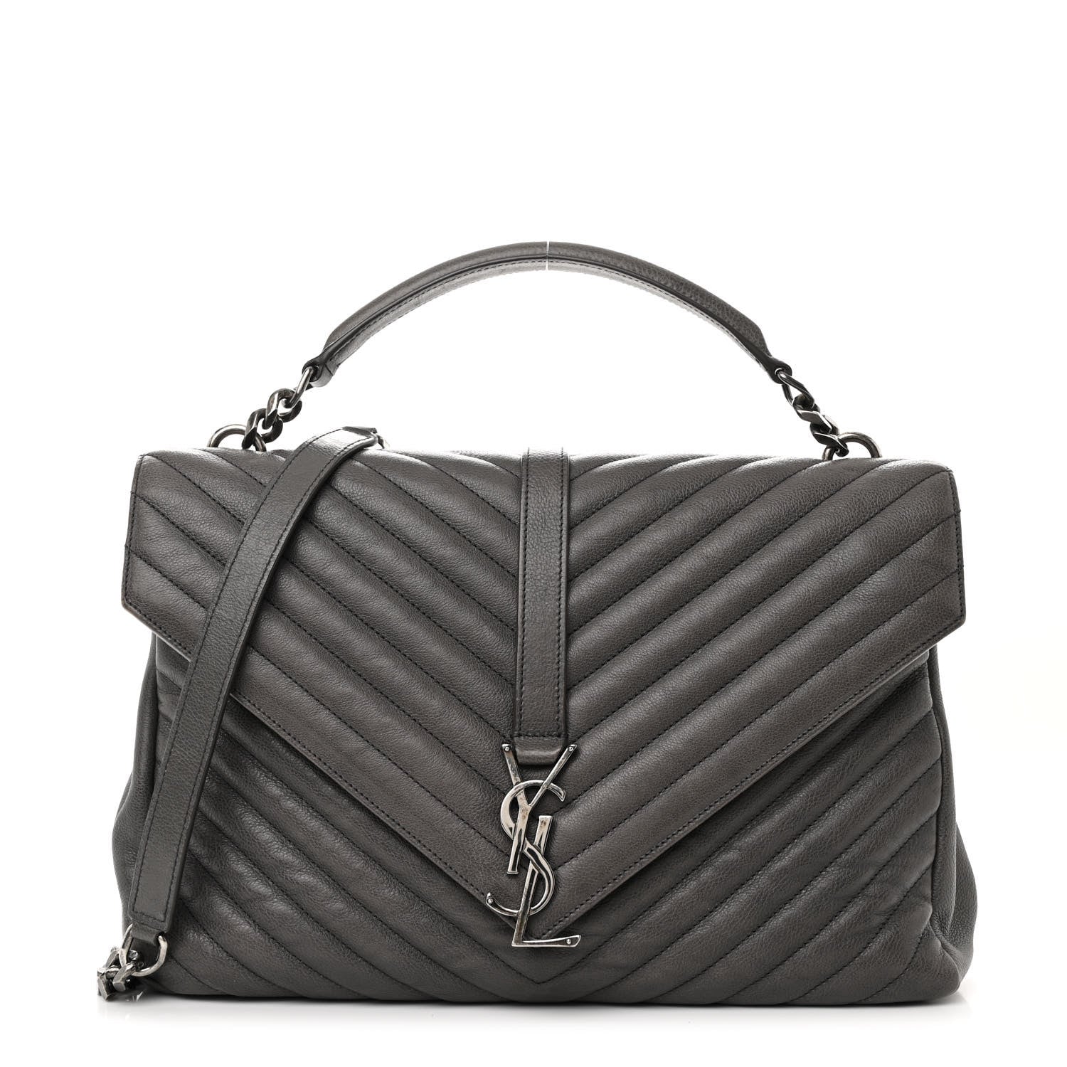 Saint Laurent Sheepskin Matelasse Chevron Monogram Large College Satchel Light Coal 1 of 12