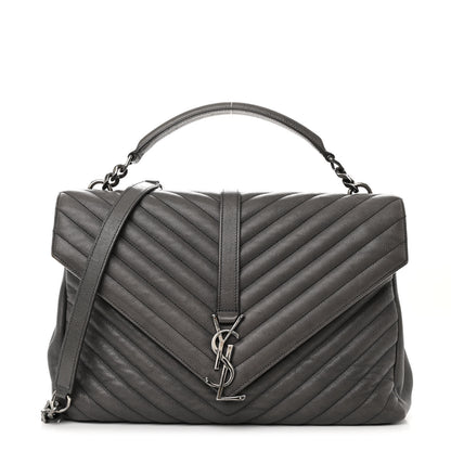 Saint Laurent Sheepskin Matelasse Chevron Monogram Large College Satchel Light Coal 1 of 12