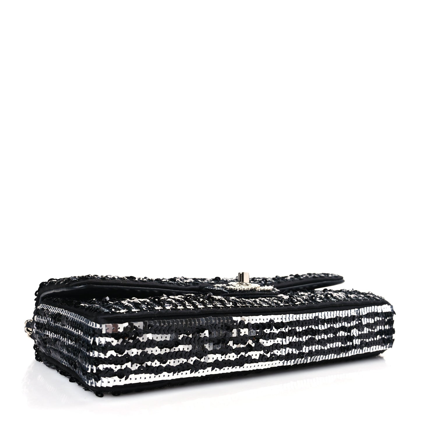 Sequin Quilted Pearl CC Flap Clutch Black