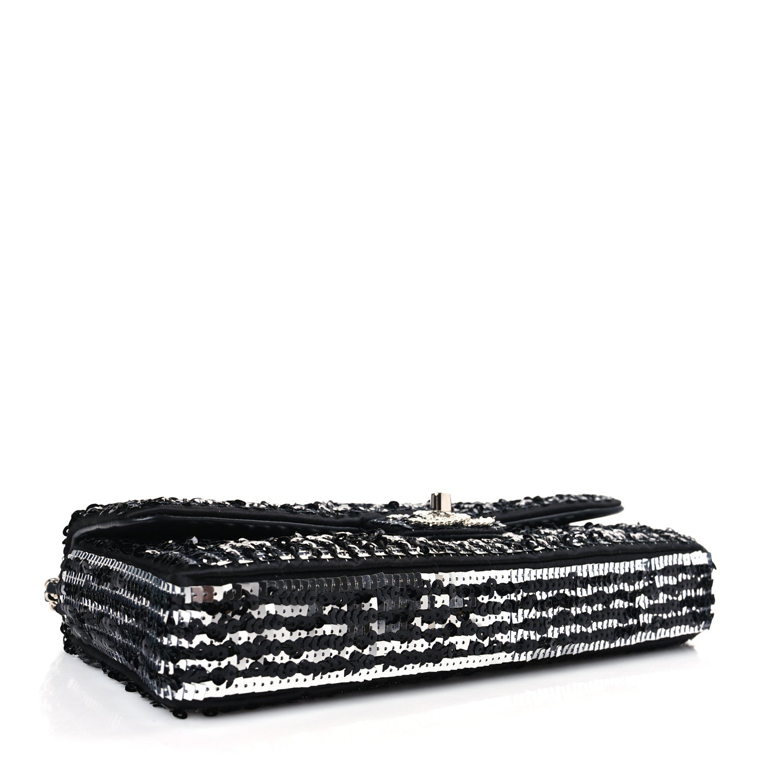 Chanel Sequin Quilted Pearl CC Flap Clutch Black 4 of 10