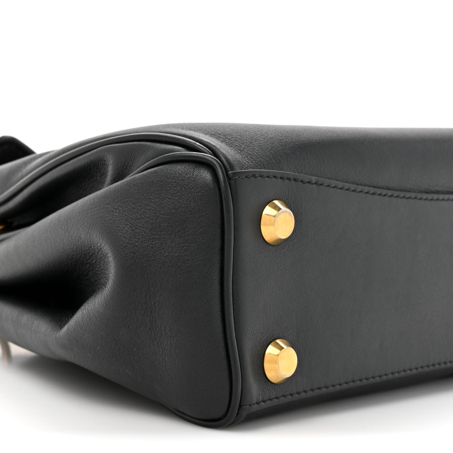 Natural Smooth Calfskin Small Rodeo Top Handle Handbag Black