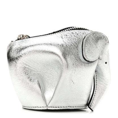 Loewe Metallic Calfskin Elephant Coin Purse Silver 1 of 9