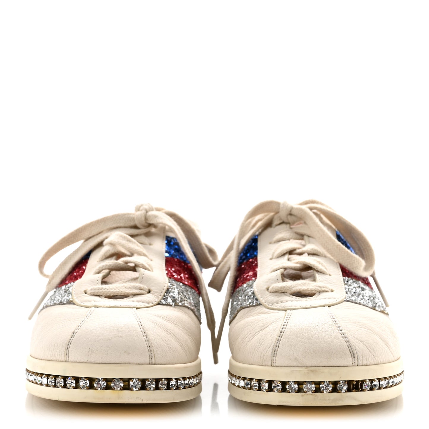 Calfskin Glitter Crystal Womens Sylvie Web Falacer Sneakers 38 White