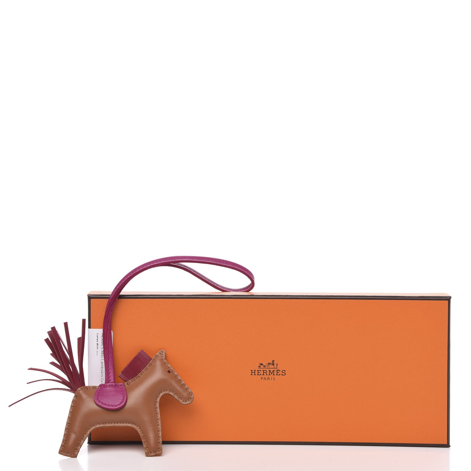 Hermes Milo Lambskin Grigri Rodeo Horse Bag Charm PM Sesame Grenat Rose Poupre 4 of 4