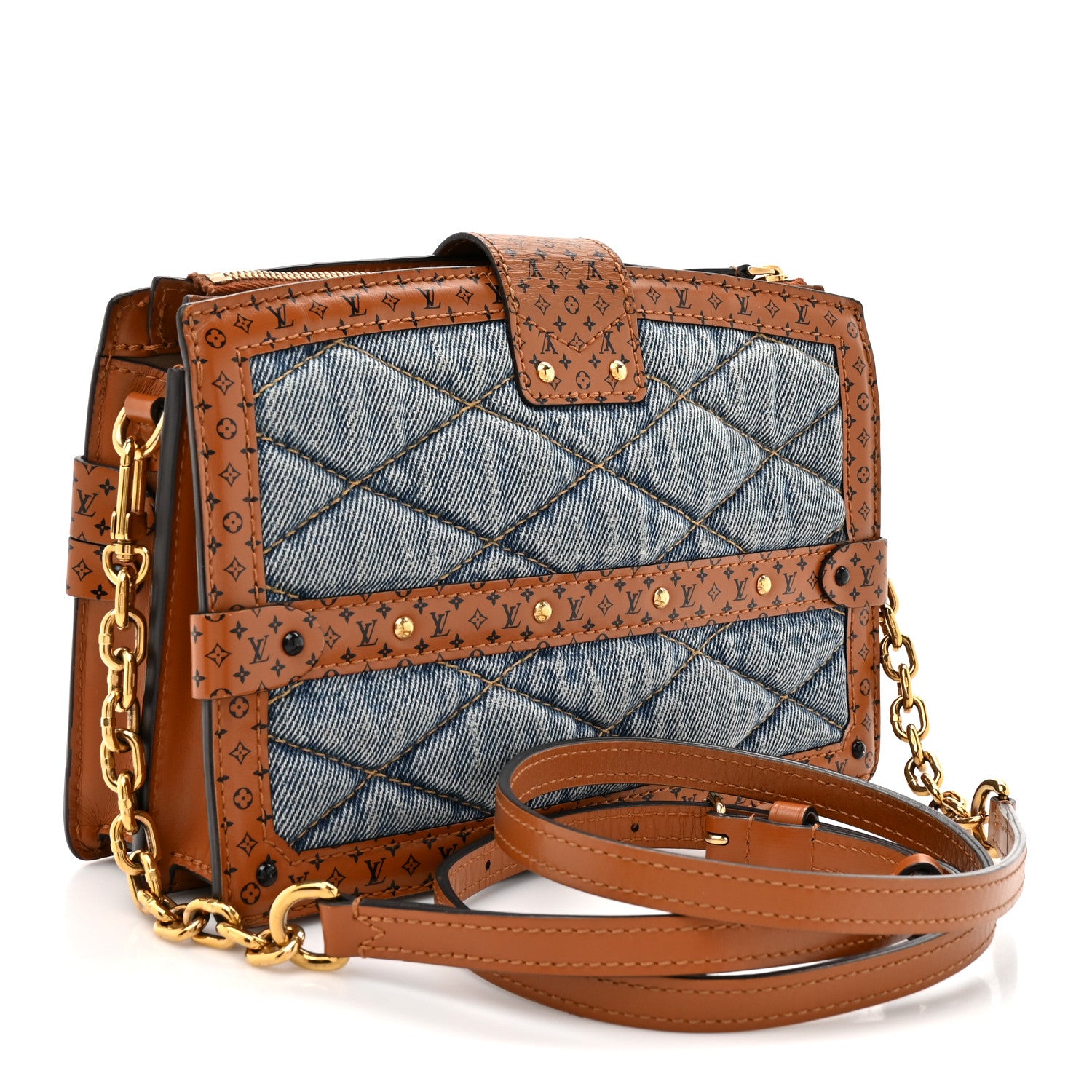 Louis Vuitton Denim Calfskin Malletage Trunk Clutch Light Blue 2 of 12