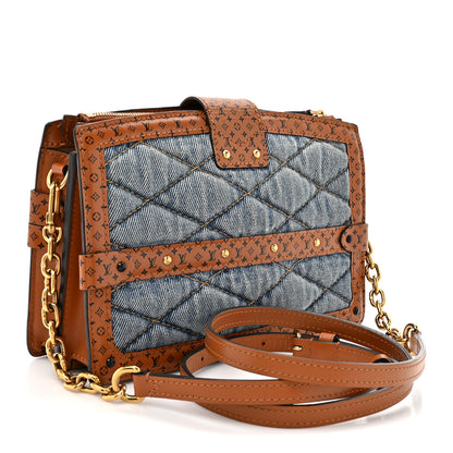 Louis Vuitton Denim Calfskin Malletage Trunk Clutch Light Blue 2 of 12