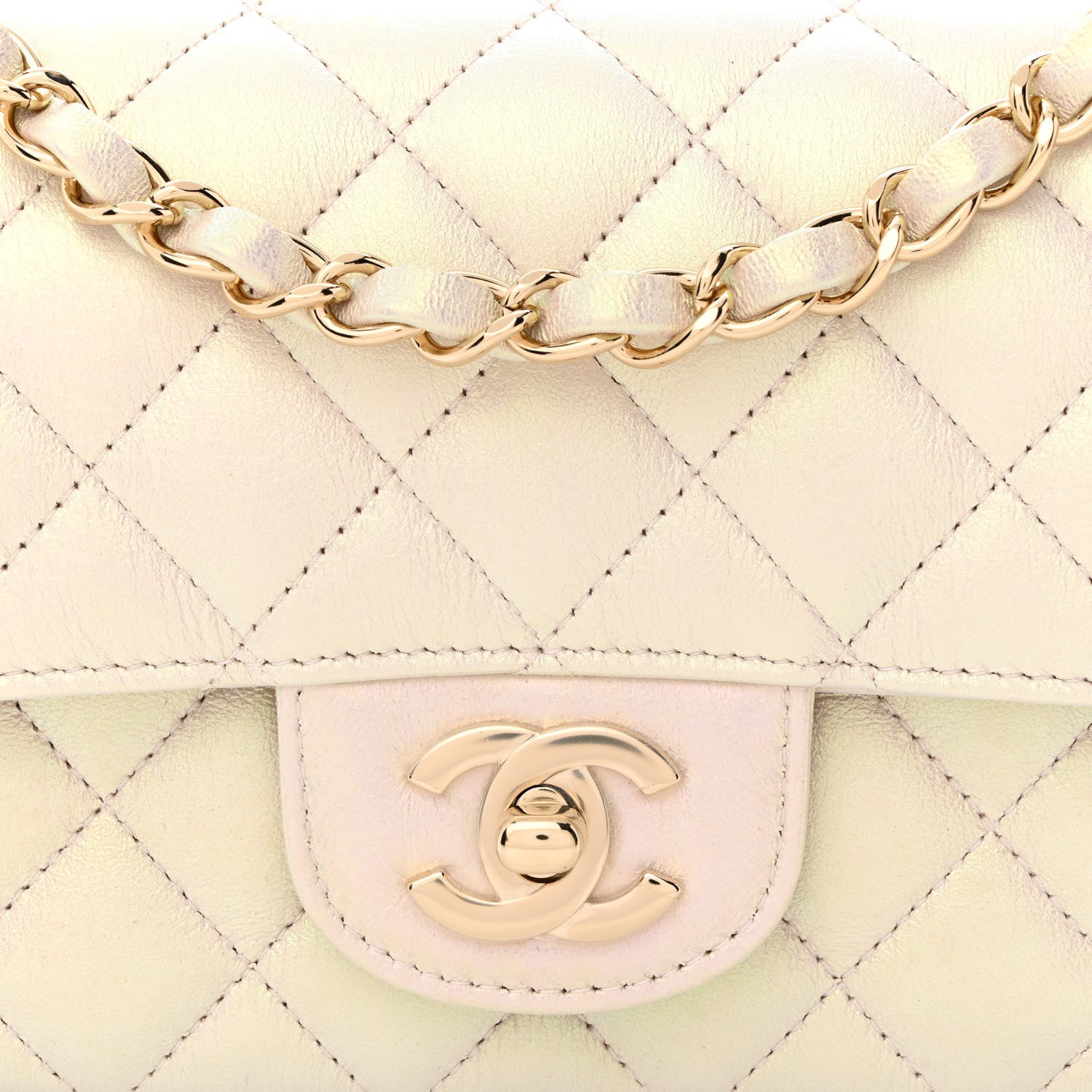 Chanel Iridescent Lambskin Quilted Mini Rectangular Flap Ivory 8 of 12