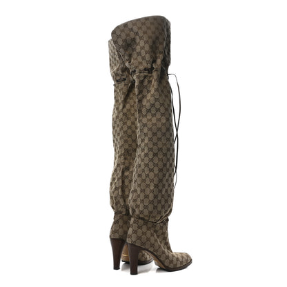 Gucci Monogram Over the Knee Boots 40 Beige Ebony 4 of 7