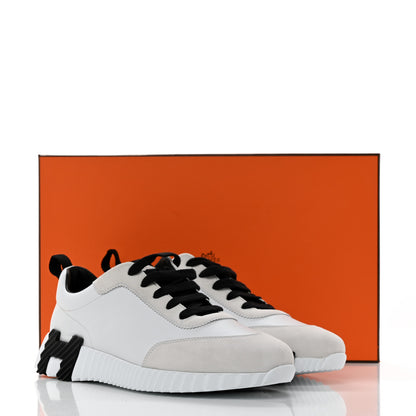 Hermes Calfskin Suede Goatskin Bouncing Sneakers 40 White Black 8 of 8