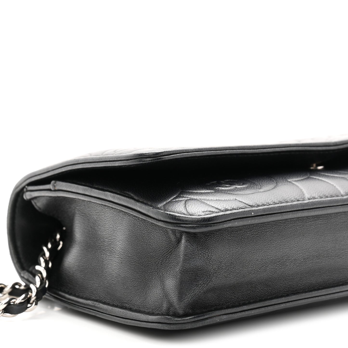 Lambskin Camellia Embossed Wallet On Chain WOC Black