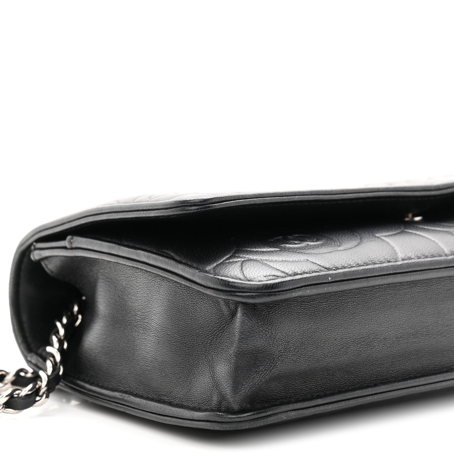 Chanel Lambskin Camellia Embossed Wallet On Chain WOC Black 10 of 11