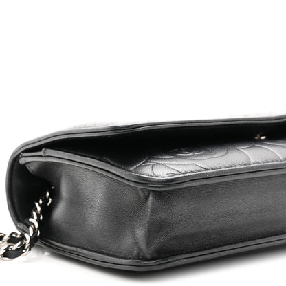 Chanel Lambskin Camellia Embossed Wallet On Chain WOC Black 10 of 11
