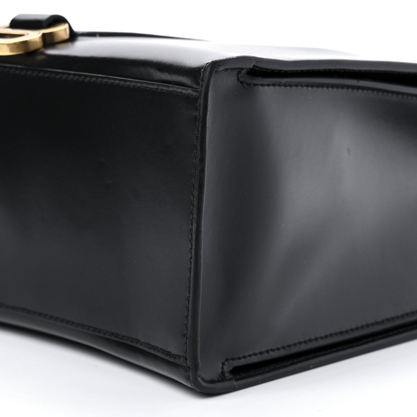 Shiny Box Calfskin Hourglass Tote Black