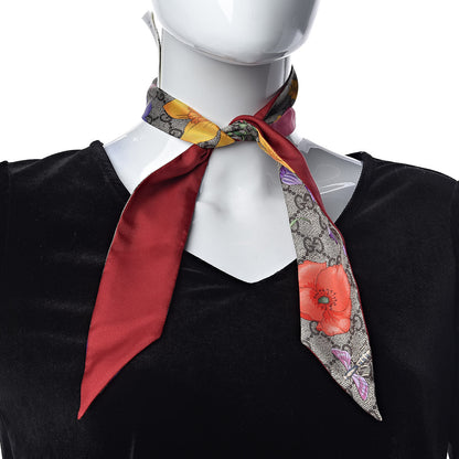 Gucci Silk Twill GG Monogram Special Flory Neck Bow Scarf Beige Red 2 of 4