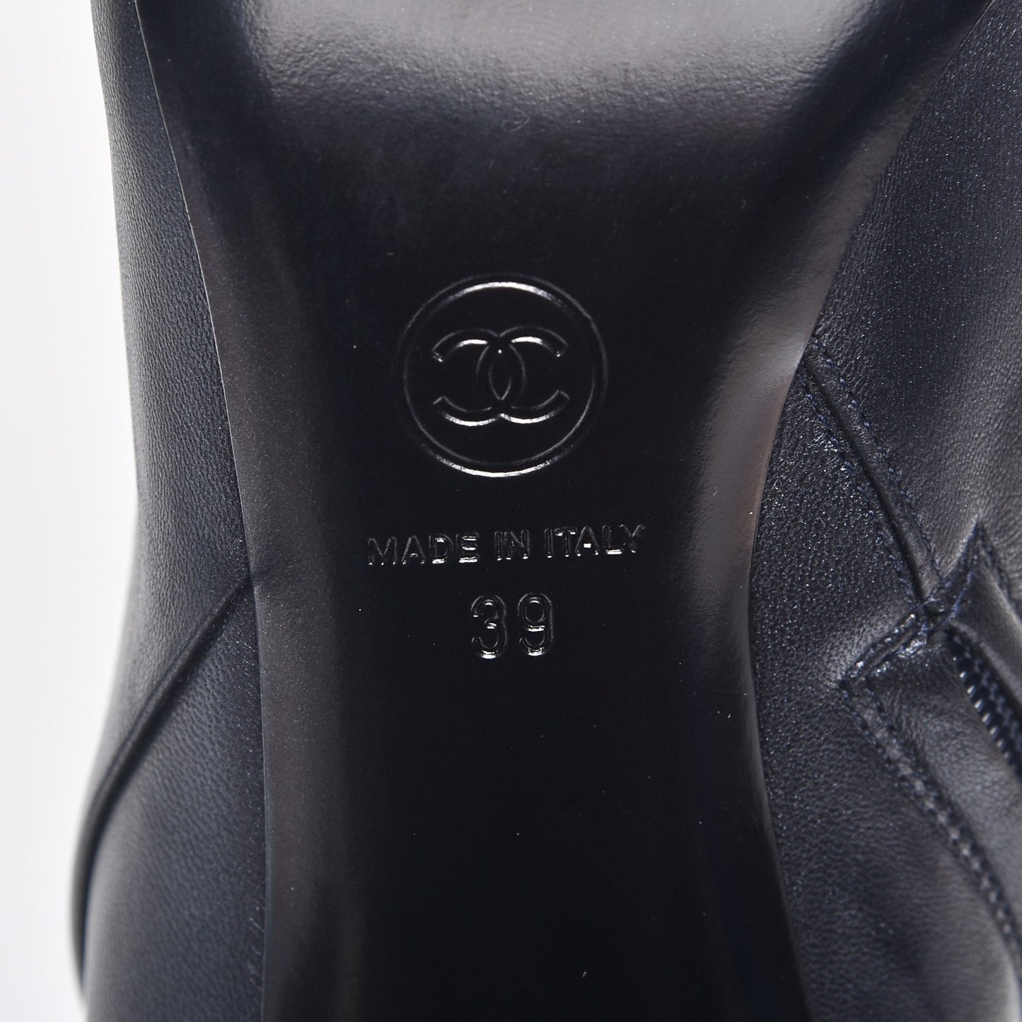 Lambskin CC Cap Toe High Boots 39 Pearly Black