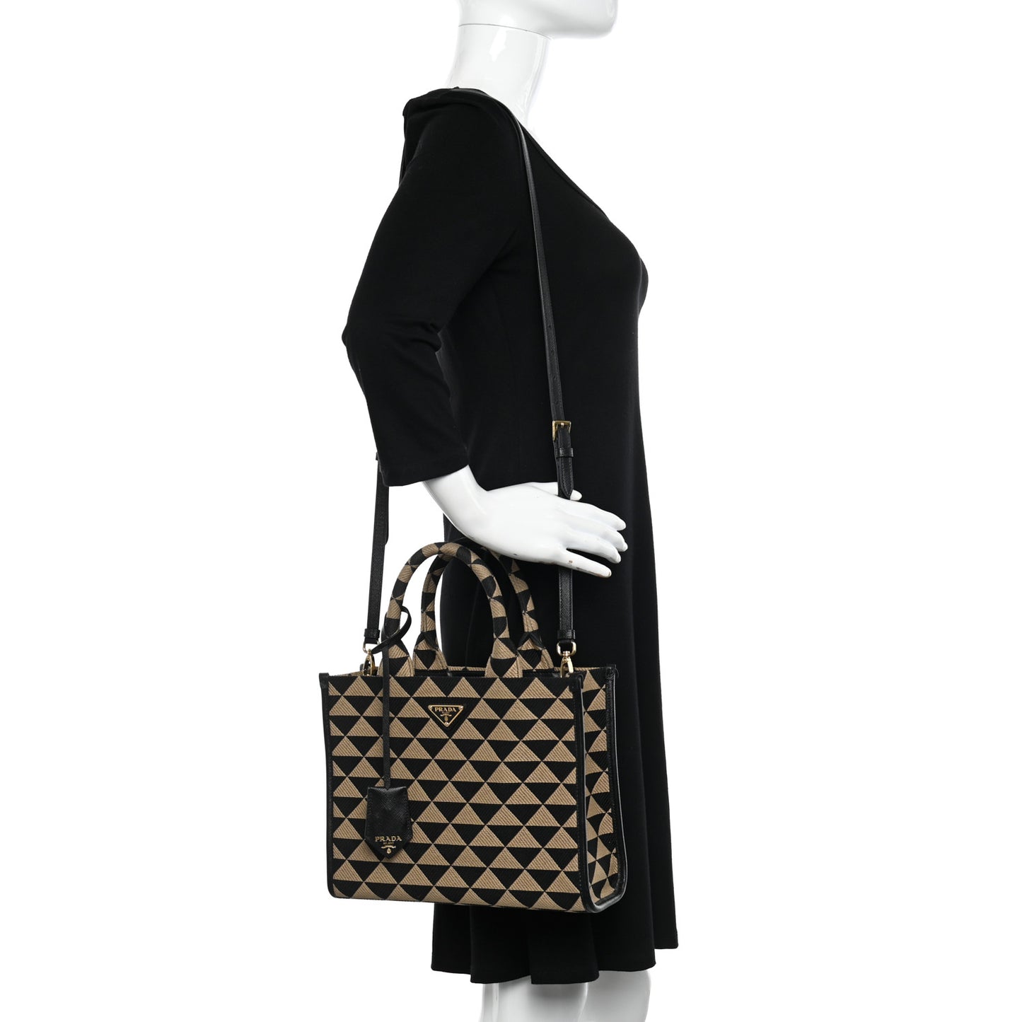 Jacquard Saffiano Triangolo Symbole Embroidered Small Tote Black Corda