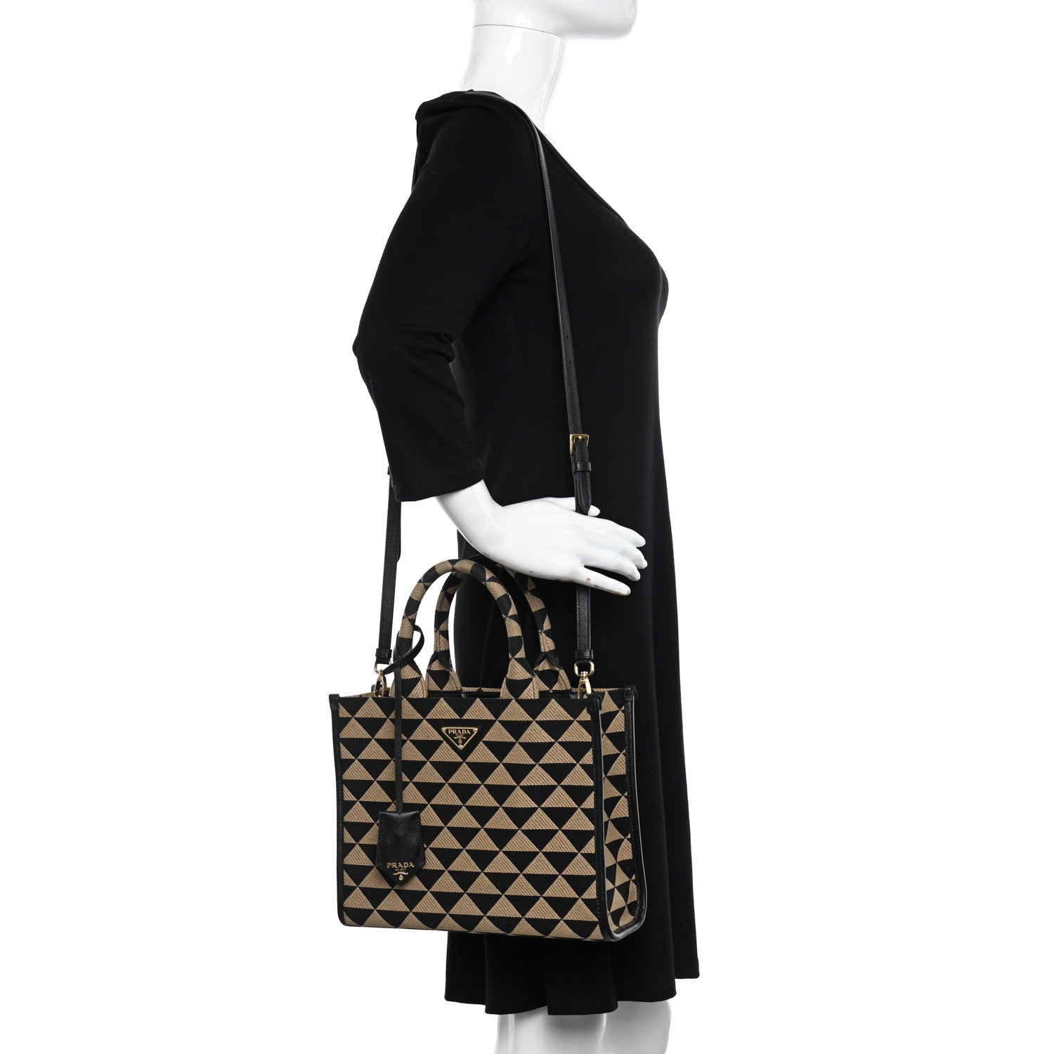 Prada Jacquard Saffiano Triangolo Symbole Embroidered Small Tote Black Corda 2 of 10