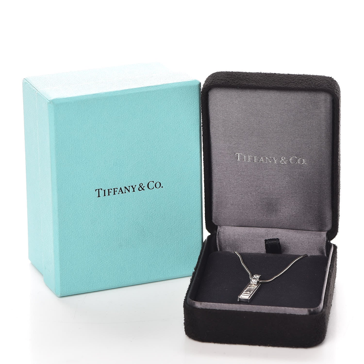 Tiffany 18K White Gold Diamond Atlas Bar Drop Pendant Necklace 8 of 8
