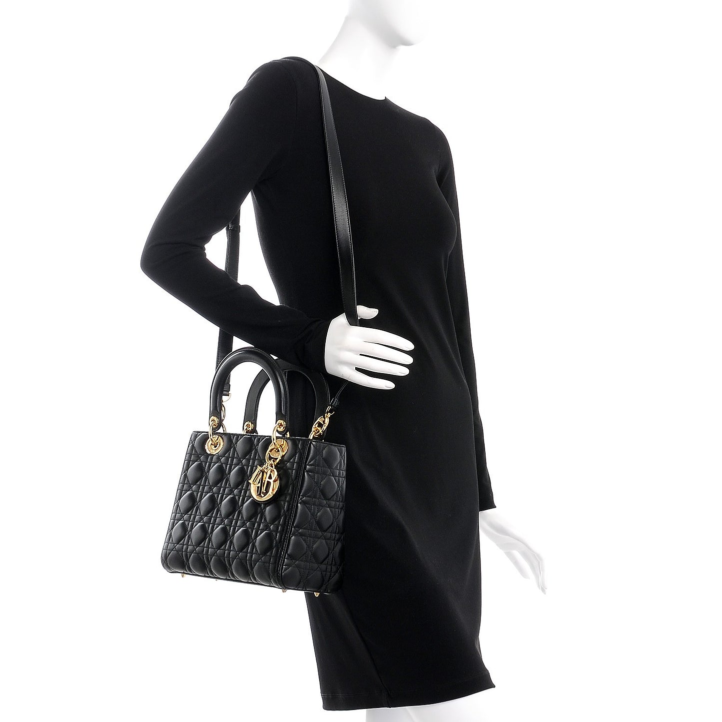 Lambskin Cannage Medium Lady Dior Black