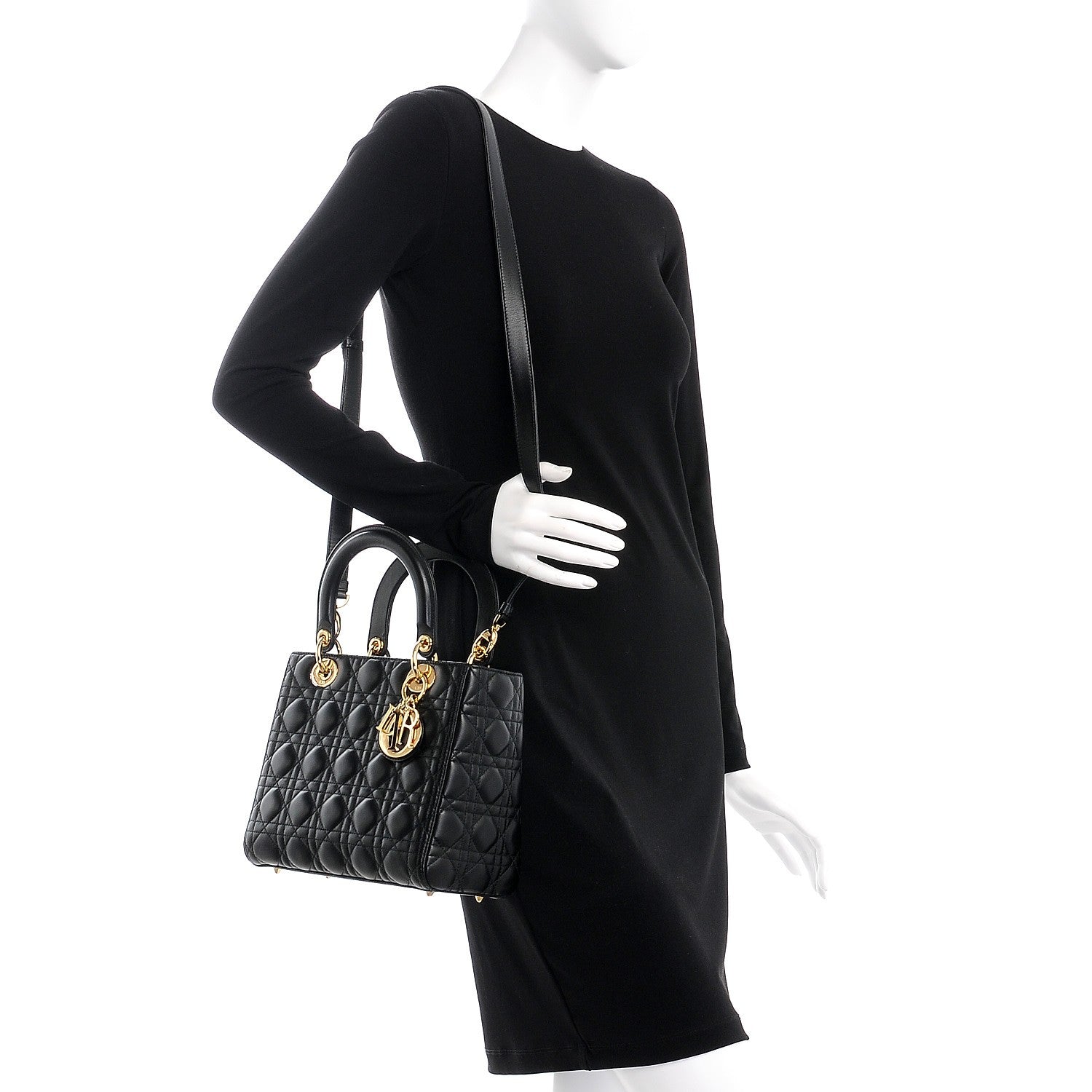 Christian Dior Lambskin Cannage Medium Lady Dior Black 2 of 8