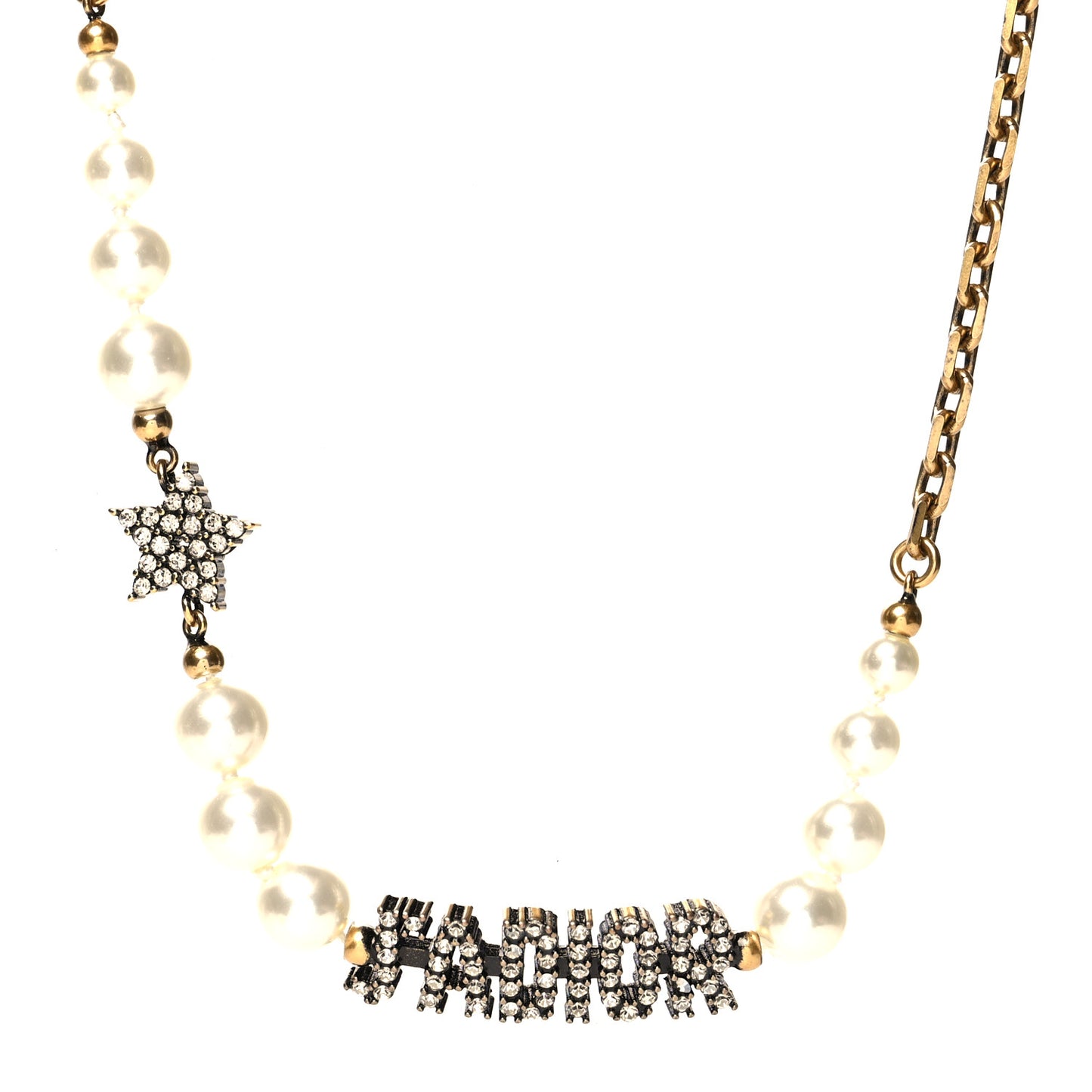 Metal Pearl Crystal J'Adior Choker Necklace Antique Gold