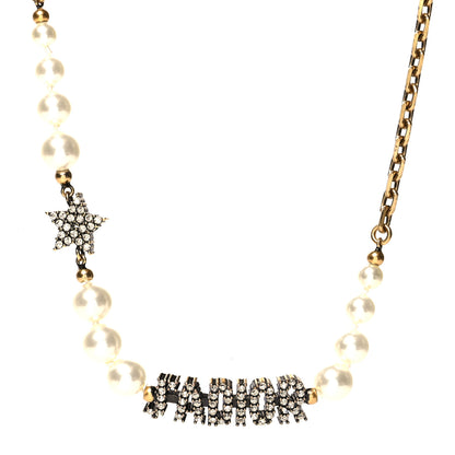 Christian Dior Metal Pearl Crystal J'Adior Choker Necklace Antique Gold 1 of 5
