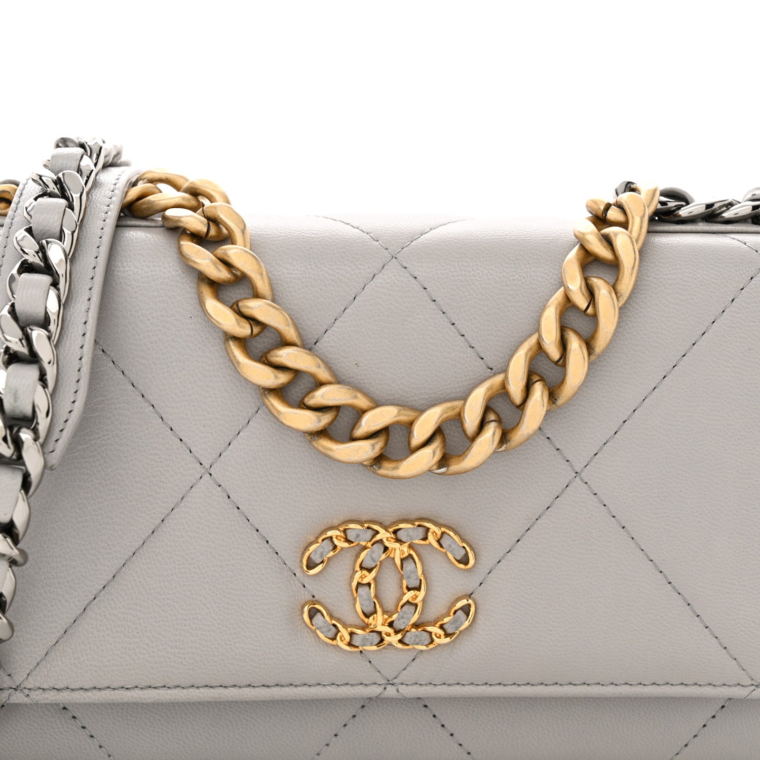 Chanel Lambskin Quilted Chanel 19 Wallet On Chain WOC Grey 8 of 16