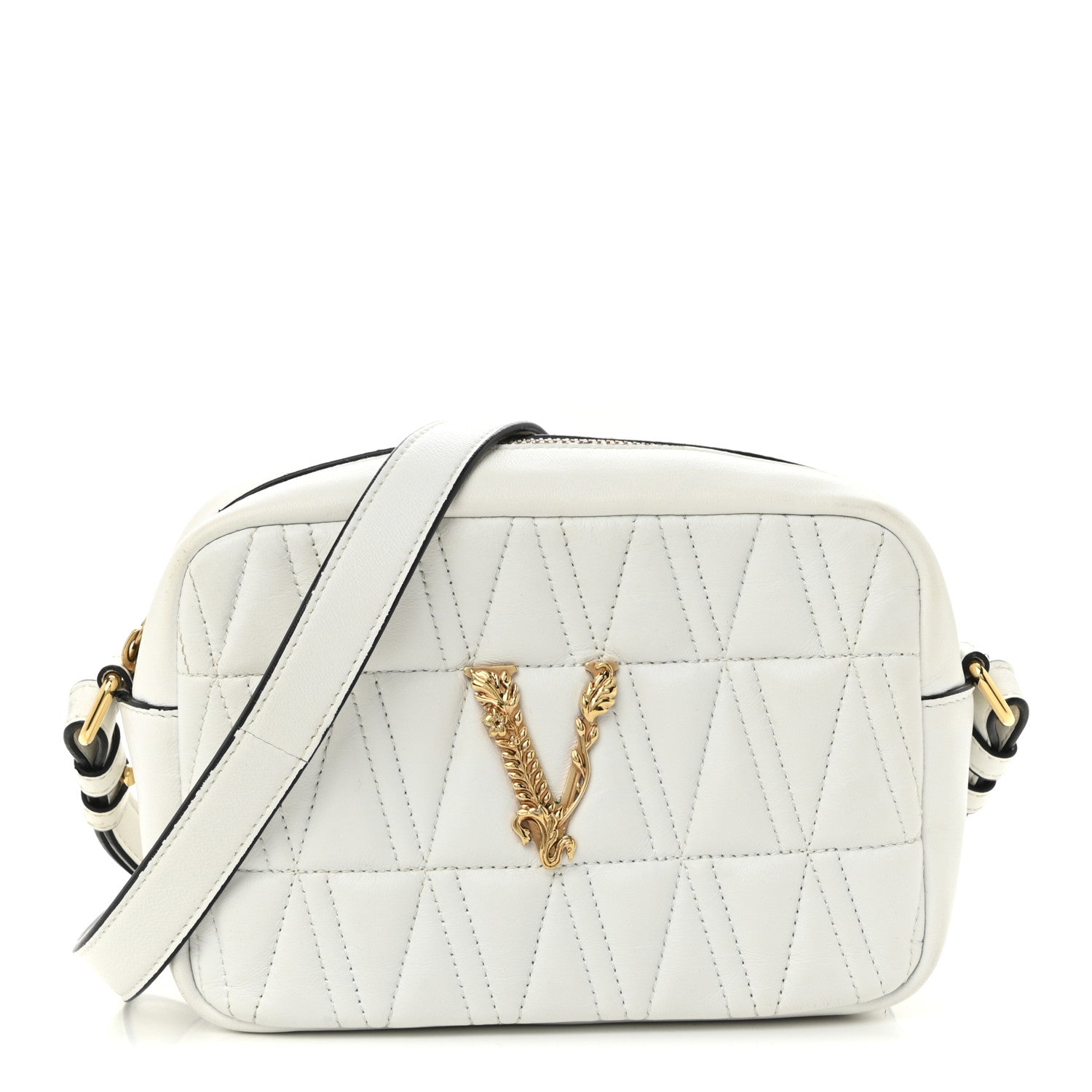 Versace Nappa Quilted Virtus Shoulder Bag White 1 of 10
