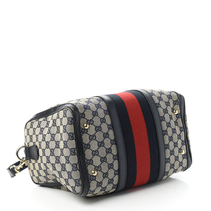 Gucci Monogram Selleria Calfskin Vintage Web Medium Boston Beige Blue 4 of 11