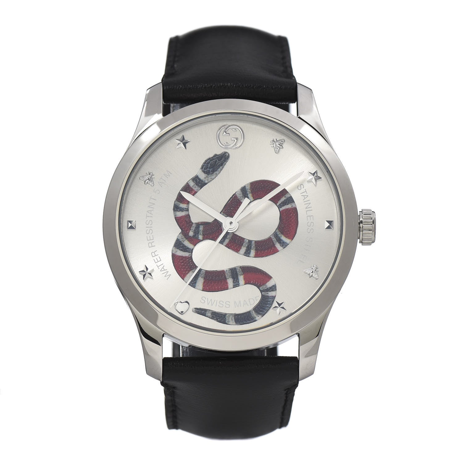 Gucci Stainless Steel Calfskin 38mm G-Timeless Snake Quartz Watch 1 of 9