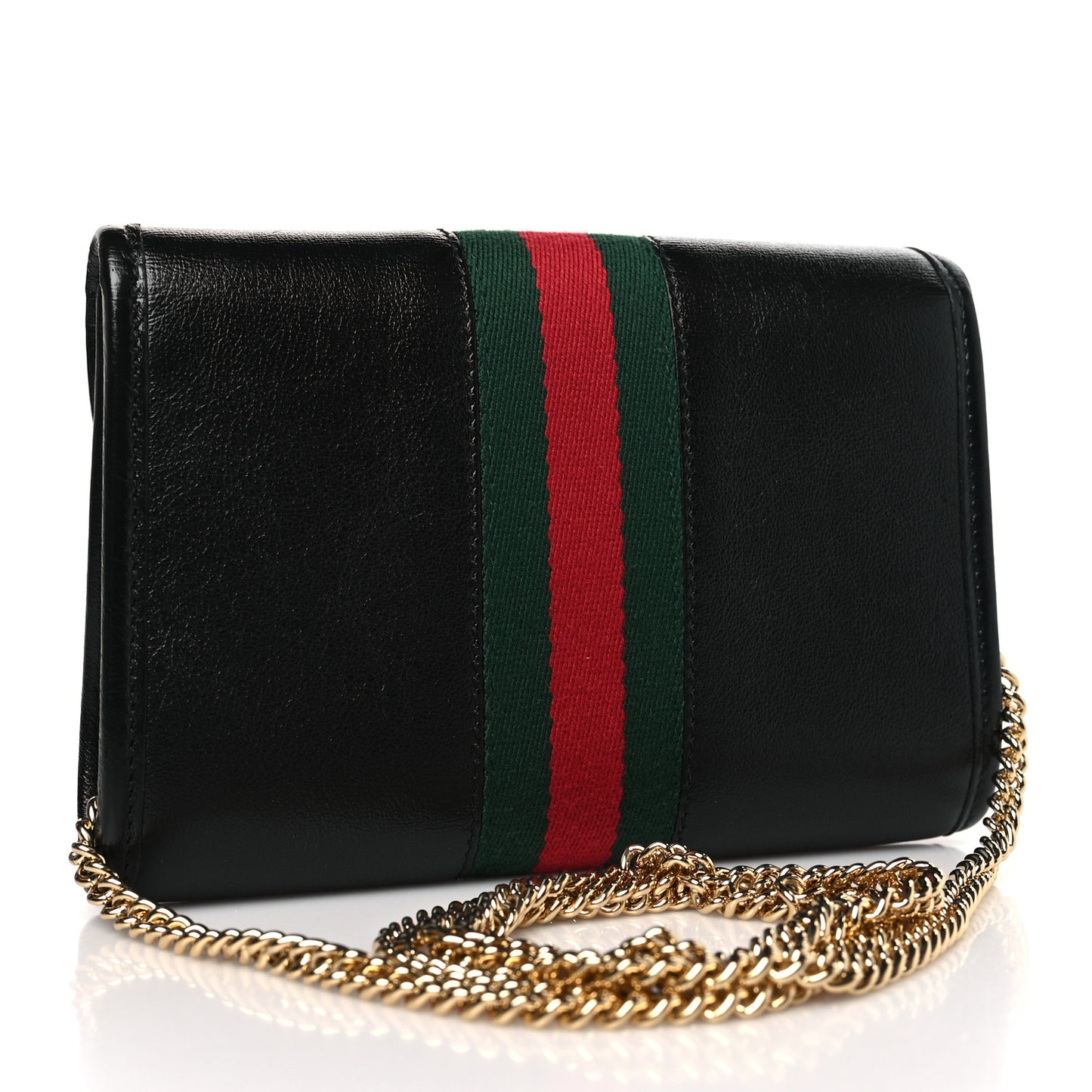 Textured Calfskin Web Mini Rajah Slim Flap Shoulder Bag Black