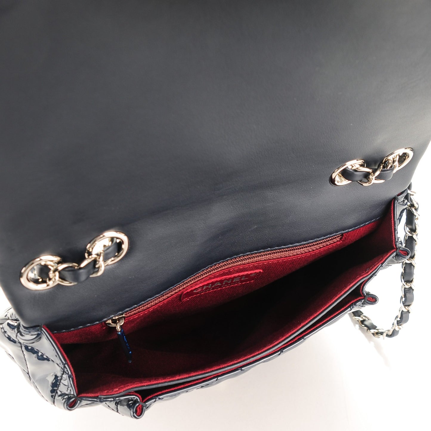 Patent Quilted Medium Bubble CC Flap Navy Blue