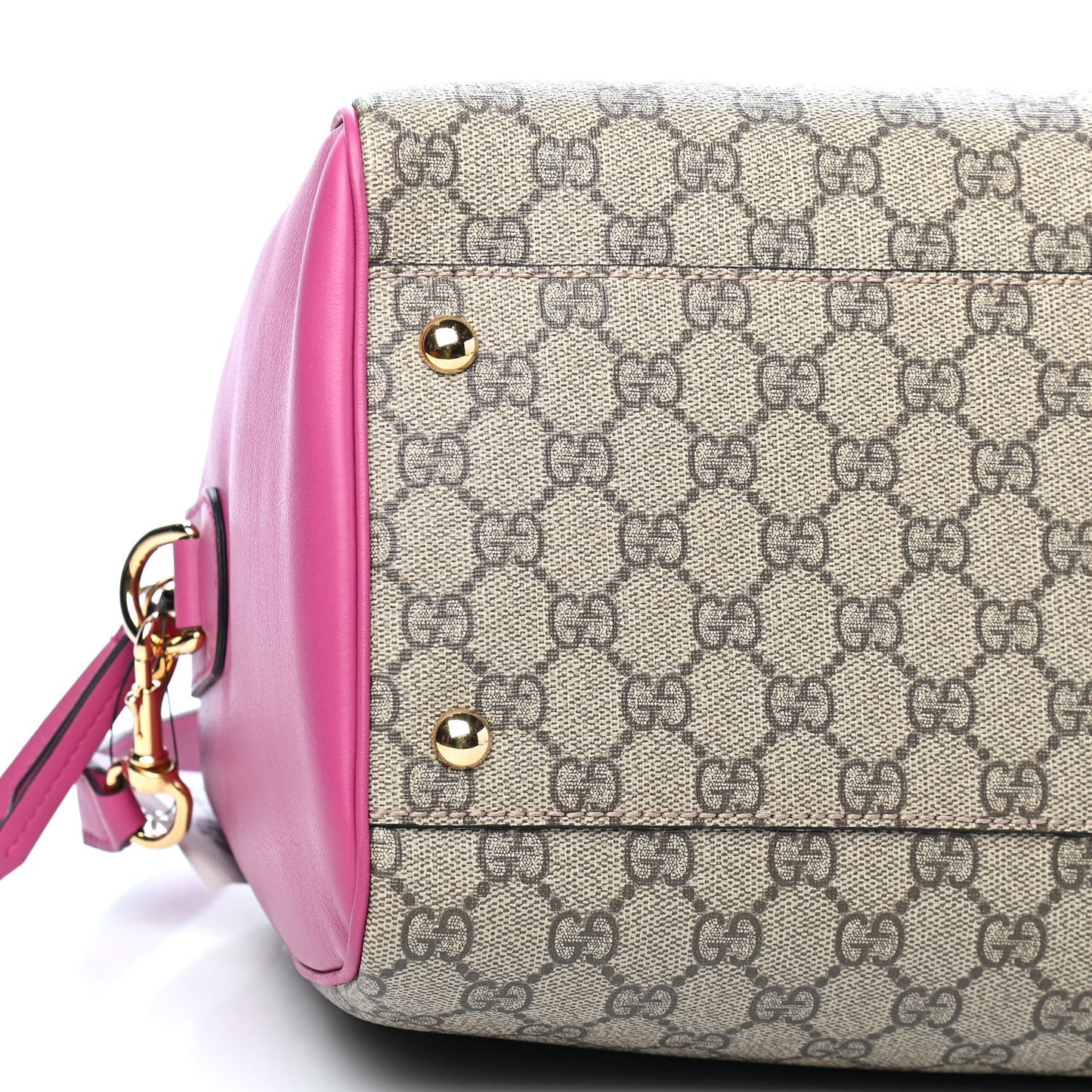 GG Supreme Monogram Medium Boston Beige Hibiscus Red New Rosette