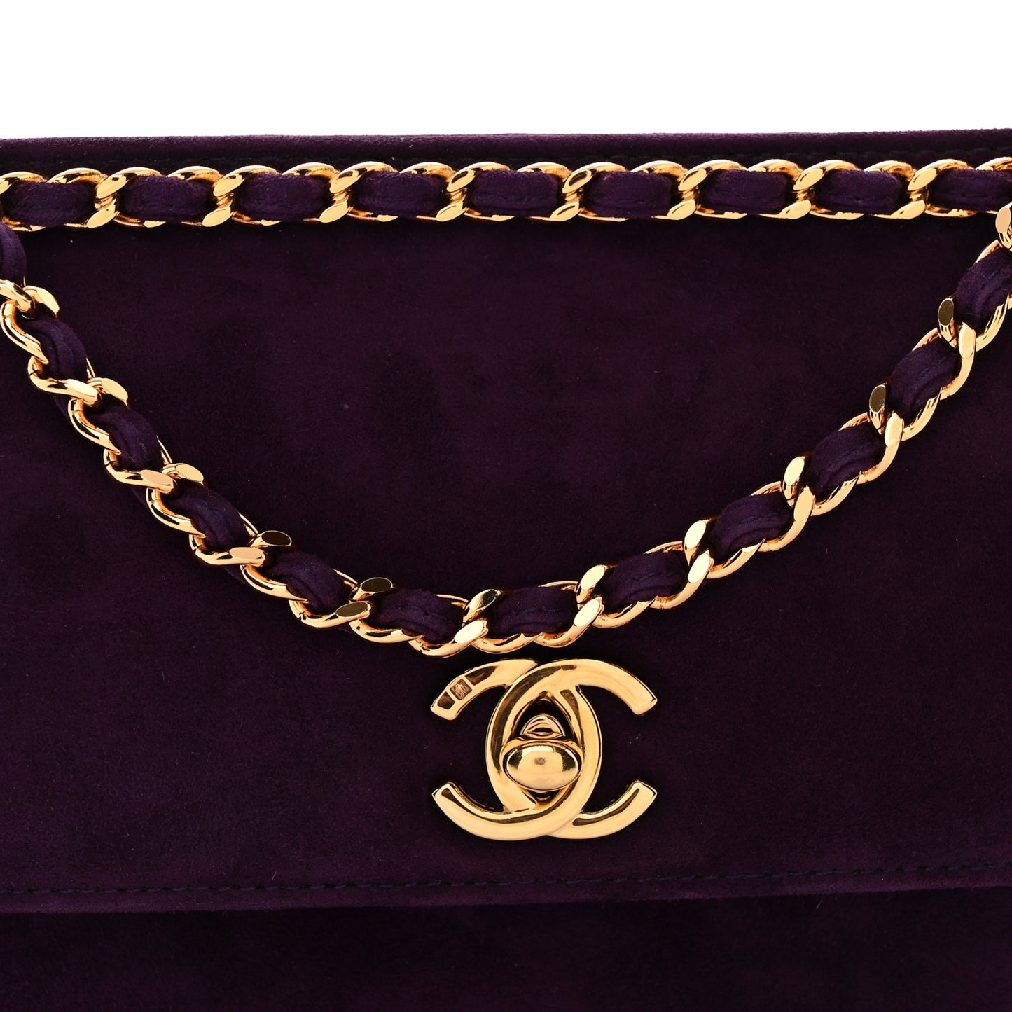 Suede CC Flap Clutch With Chain Purple