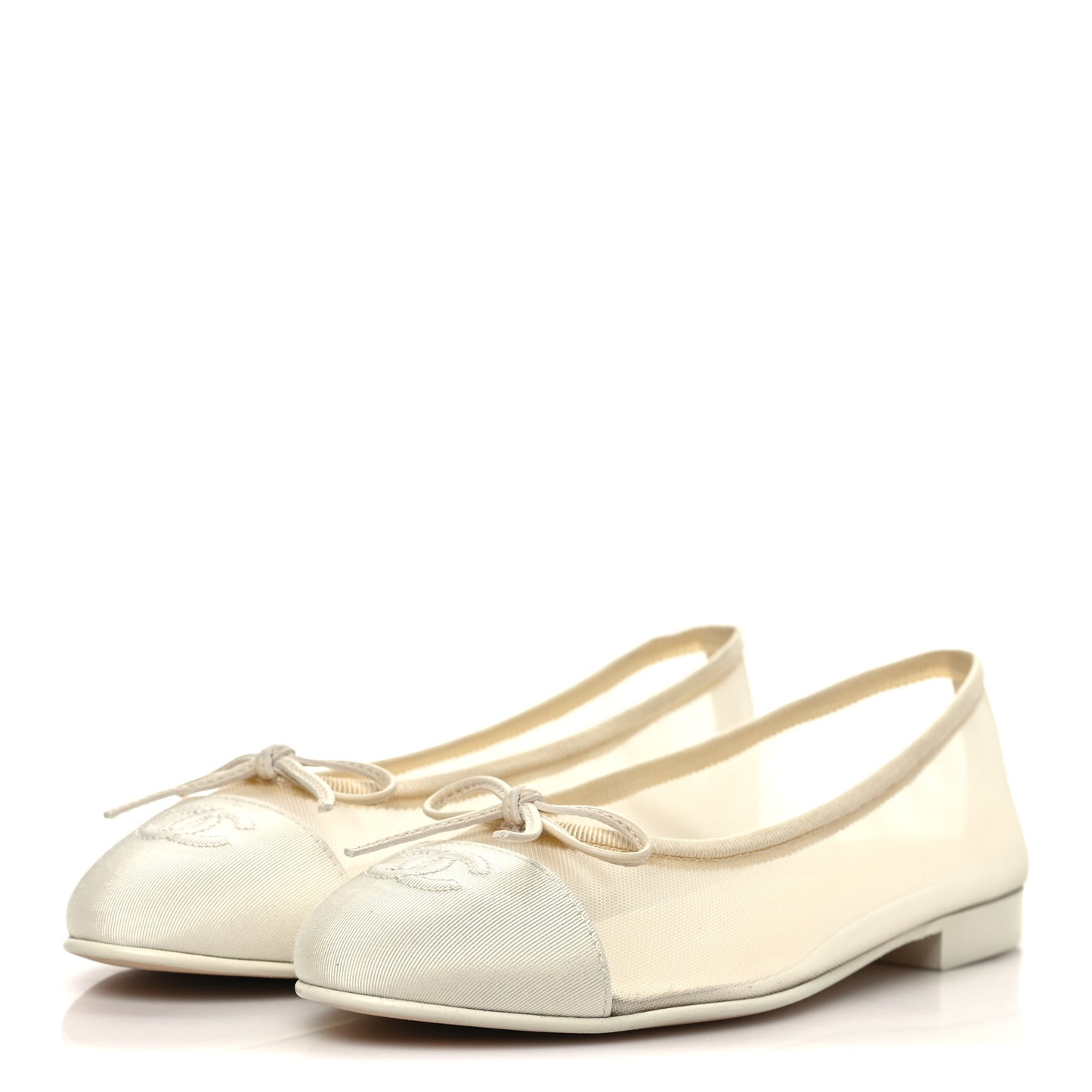 Mesh Grosgrain CC Cap Toe Ballerina Flats 37 Ivory