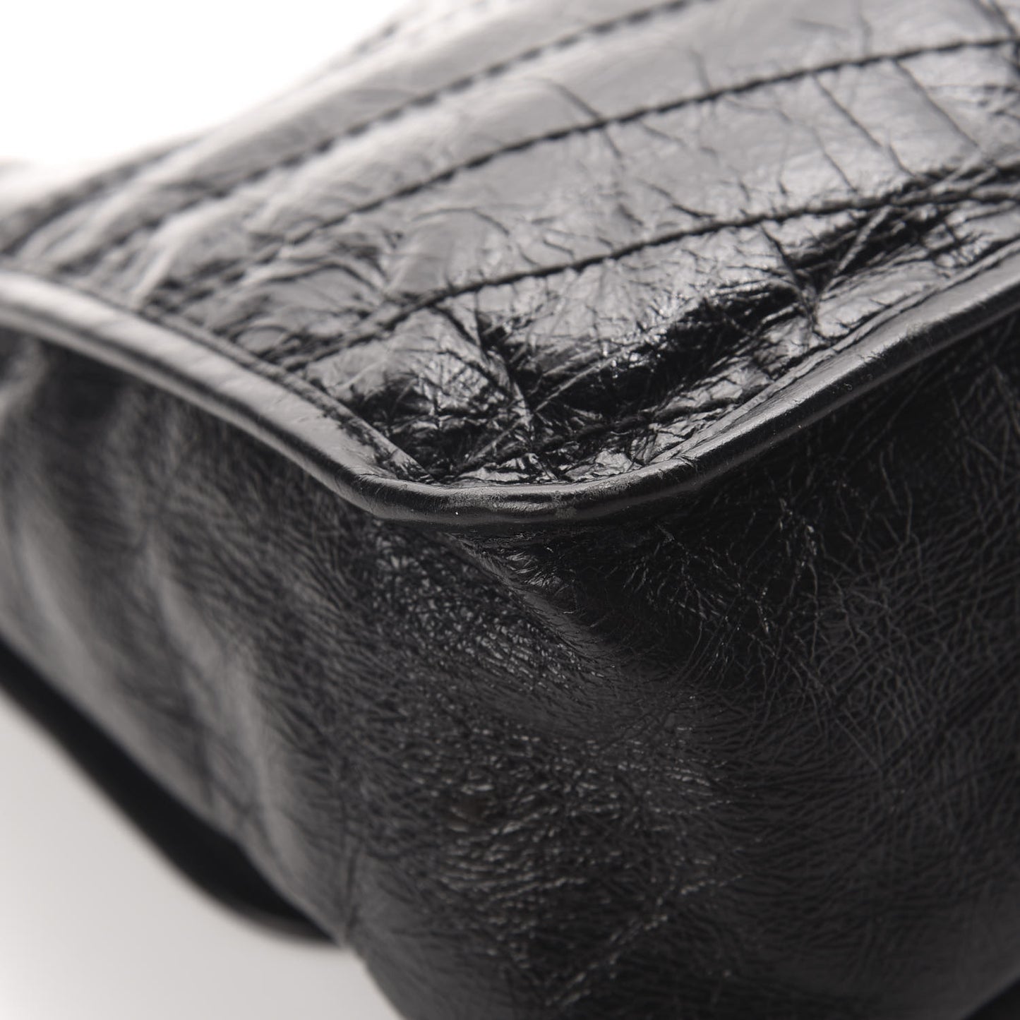 Crinkled Calfskin Matelasse Monogram Medium Niki Chain Satchel Black