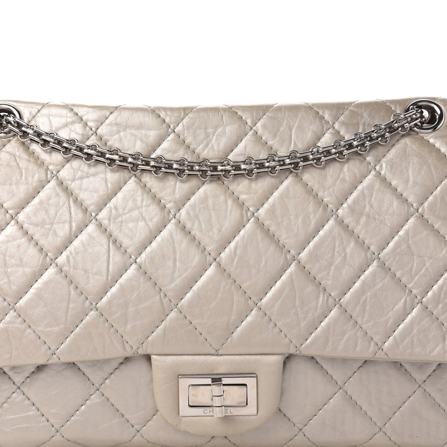 Metallic Aged Calfskin Quilted 2.55 Reissue 227 Flap Silver