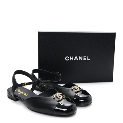 Chanel Lambskin Patent Cap Toe Crystal Enamel CC Mary Jane Slingback Flats 39.5 Black 10 of 10
