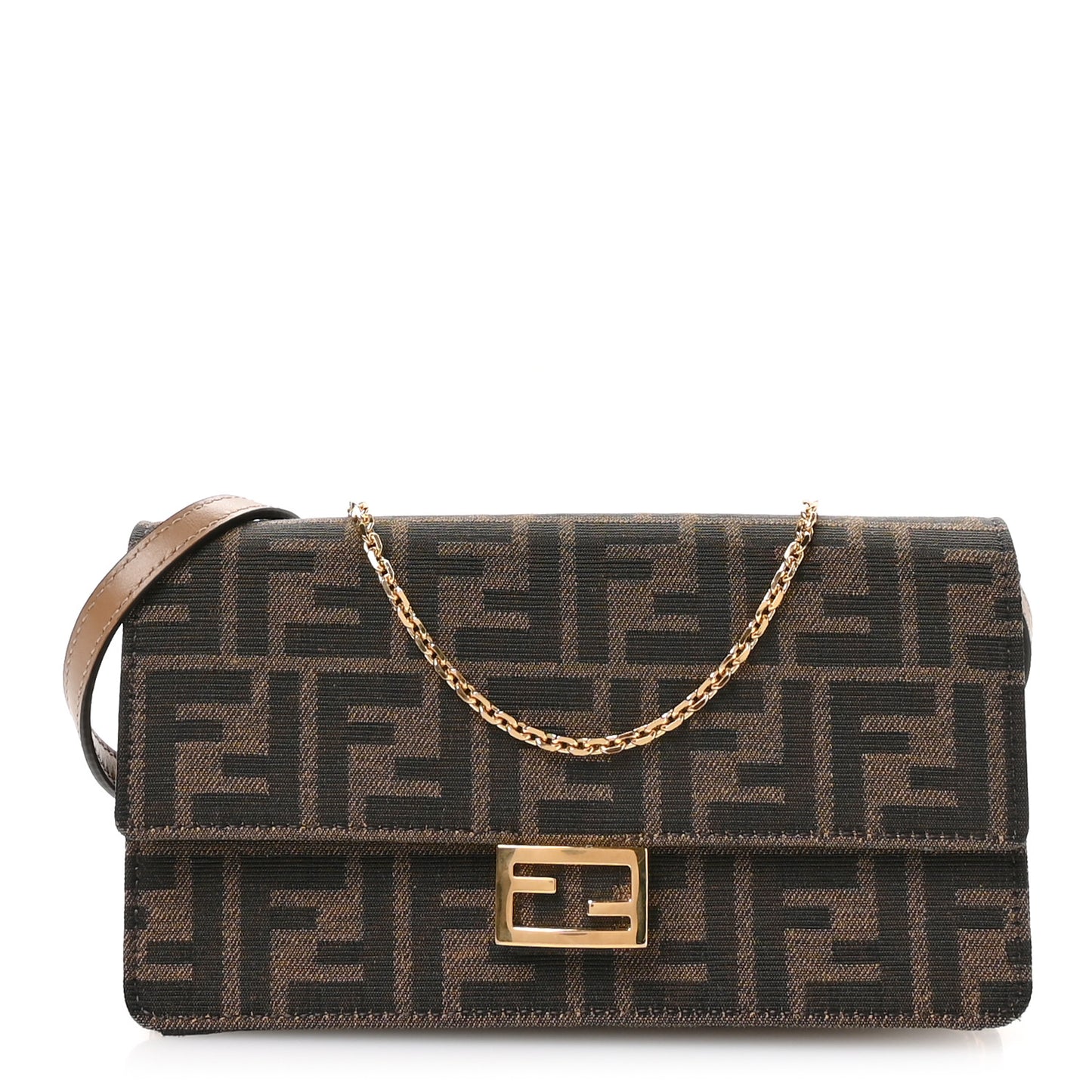 Fabric Jacquard FF 1974 Wallet On Chain Tobacco Moro