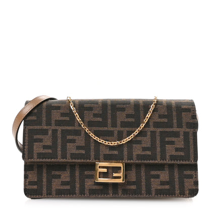 Fendi Fabric Jacquard FF 1974 Wallet On Chain Tobacco Moro 1 of 10