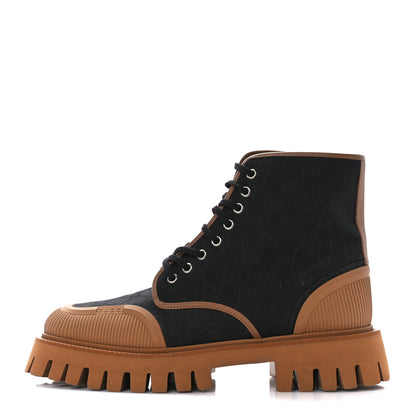 Gucci Monogram Miro Soft Calfskin Mens Lace Up Combat Boots 9 Black Koi Beige 1 of 12