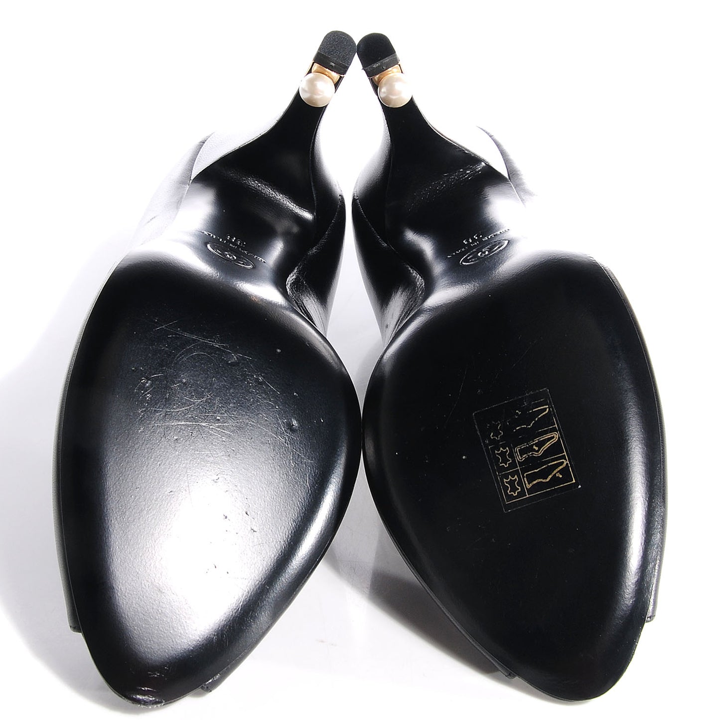 Leather Pearl CC Peep Toe Pumps 38 Black
