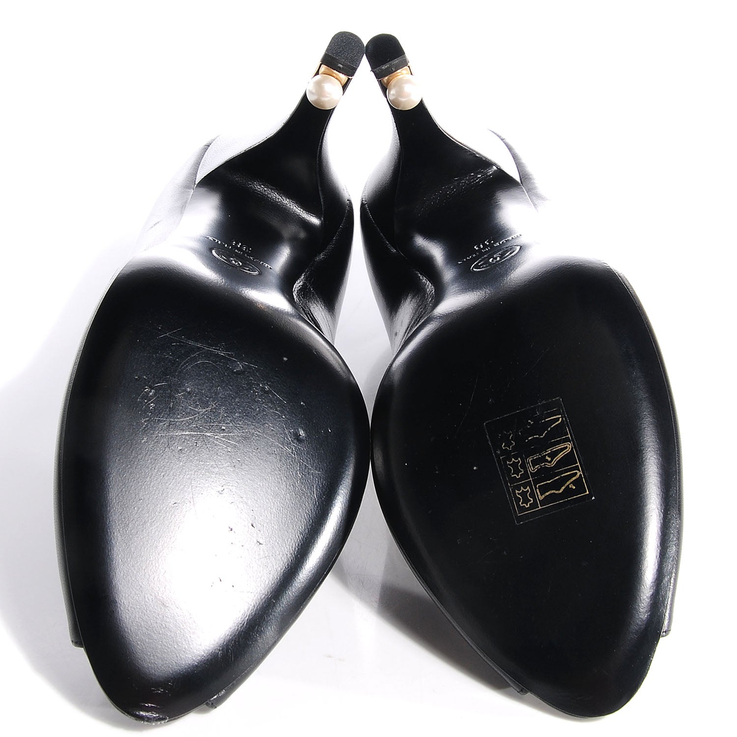 Chanel Leather Pearl CC Peep Toe Pumps 38 Black 5 of 8